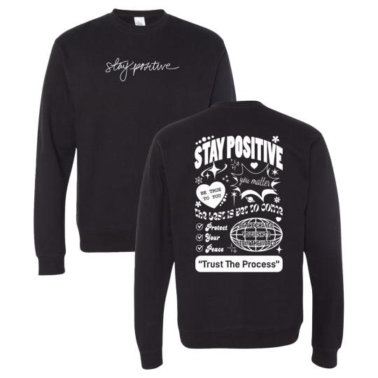 Chloe Moffitt | Black "Stay Positive" Graphic Crewneck