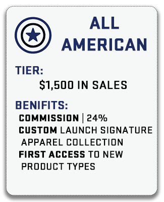 All-American tier athletes - custom apparel options, first access to new products